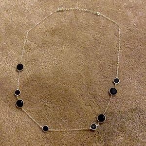 SILVER PLATED Black Plastic Gem Necklace